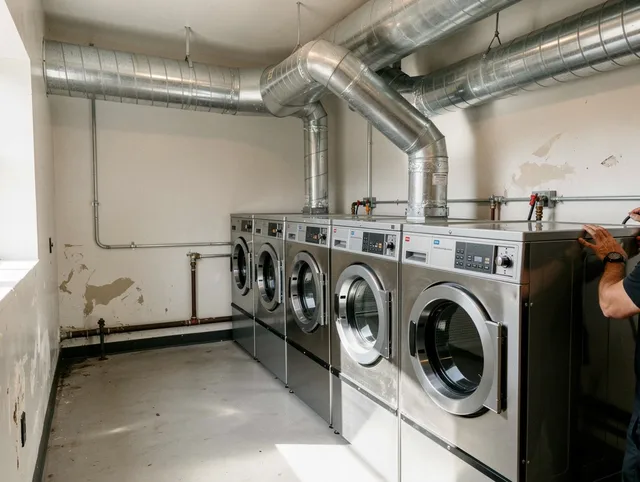 New Fairfield Dryer Vent Cleaning team performing large-scale commercial dryer vent cleaning in New Fairfield