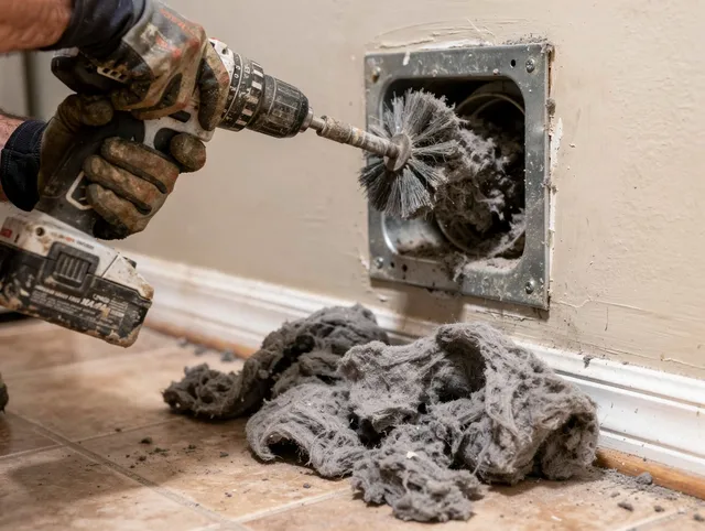 Certified New Fairfield Dryer Vent Cleaning technician performing dryer vent cleaning in New Fairfield