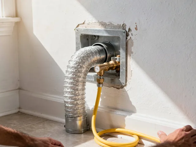 New Fairfield Dryer Vent Cleaning certified technician performing specialized gas dryer vent cleaning in New Fairfield